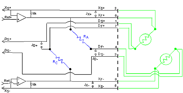 8-wire half-bridge interface with completion resistors added to the opposite sides of the circuit.